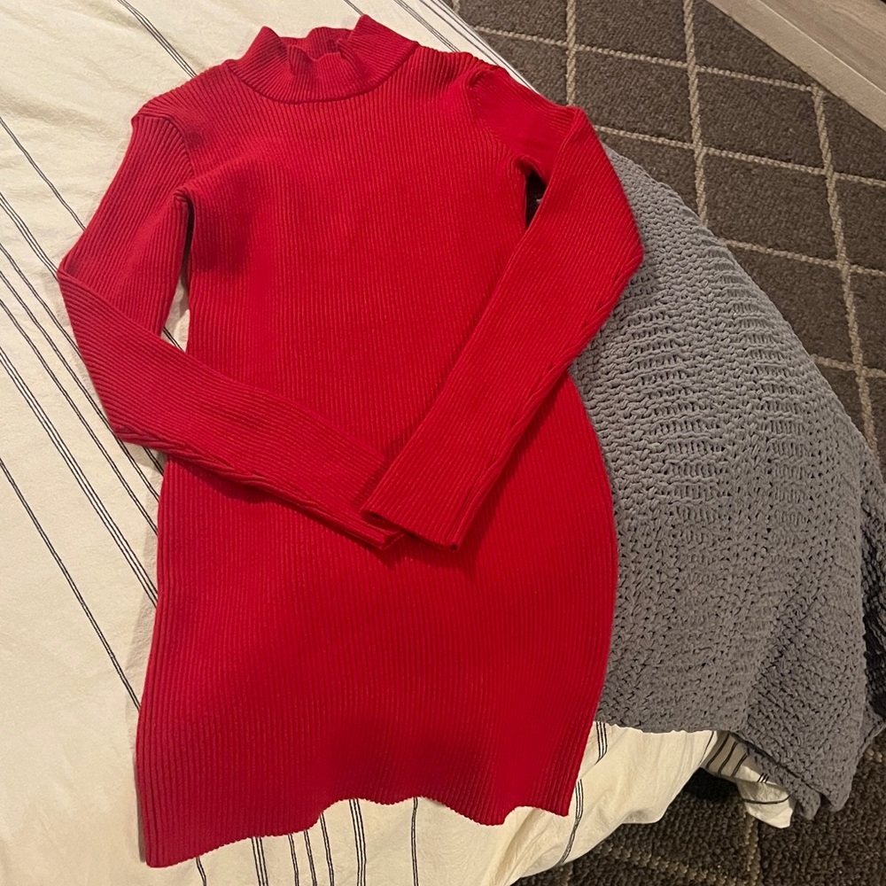 Forever 21 Vibrant Red Cowl Neck Ribbed Sweater Dress